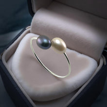 Load image into Gallery viewer, Solid Sterling Silver .925 Twin Black &amp; Pink Freshwater Pearl Cocktail Ring