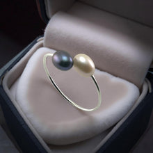 Load image into Gallery viewer, Solid Sterling Silver .925 Twin Black &amp; Pink Freshwater Pearl Cocktail Ring