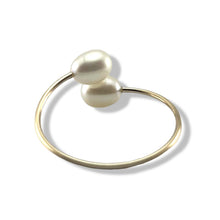 Load image into Gallery viewer, Gold-Filled Freshwater Pearl Twin White Bypass Ring