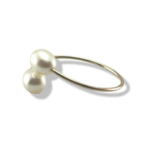 Load image into Gallery viewer, Gold-Filled Freshwater Pearl Twin White Bypass Ring