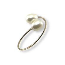 Load image into Gallery viewer, Gold-Filled Freshwater Pearl Twin White Bypass Ring