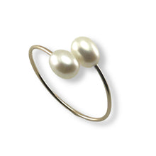 Load image into Gallery viewer, Gold-Filled Freshwater Pearl Twin White Bypass Ring