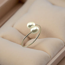 Load image into Gallery viewer, Gold-Filled Freshwater Pearl Twin White Bypass Ring