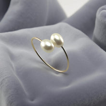 Load image into Gallery viewer, Gold-Filled Freshwater Pearl Twin White Bypass Ring