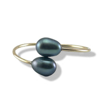 Load image into Gallery viewer, Gold-Filled Freshwater Pearl Twin Black Bypass Ring