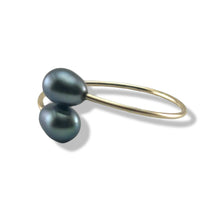Load image into Gallery viewer, Gold-Filled Freshwater Pearl Twin Black Bypass Ring