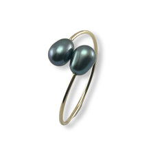Load image into Gallery viewer, Gold-Filled Freshwater Pearl Twin Black Bypass Ring