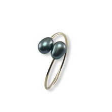 Load image into Gallery viewer, Gold-Filled Freshwater Pearl Twin Black Bypass Ring