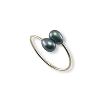 Load image into Gallery viewer, Gold-Filled Freshwater Pearl Twin Black Bypass Ring