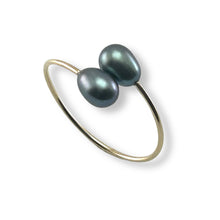 Load image into Gallery viewer, Gold-Filled Freshwater Pearl Twin Black Bypass Ring