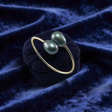 Load image into Gallery viewer, Gold-Filled Freshwater Pearl Twin Black Bypass Ring