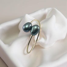 Load image into Gallery viewer, Gold-Filled Freshwater Pearl Twin Black Bypass Ring