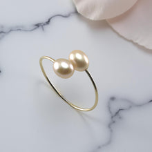 Load image into Gallery viewer, Gold-Filled Freshwater Pearl Twin Pink Bypass Ring