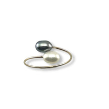 Load image into Gallery viewer, Gold-Filled Freshwater Pearl Twin White Bypass Ring