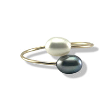 Load image into Gallery viewer, Gold-Filled Freshwater Pearl Twin White Bypass Ring