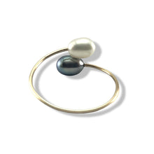 Load image into Gallery viewer, Gold-Filled Freshwater Pearl Twin White Bypass Ring