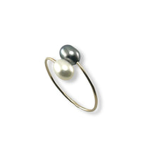 Load image into Gallery viewer, Gold-Filled Freshwater Pearl Twin White Bypass Ring