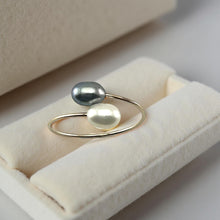 Load image into Gallery viewer, Gold-Filled Freshwater Pearl Twin White Bypass Ring