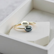 Load image into Gallery viewer, Gold-Filled Freshwater Pearl Twin White Bypass Ring