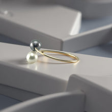 Load image into Gallery viewer, Gold-Filled Freshwater Pearl Twin White Bypass Ring