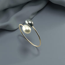 Load image into Gallery viewer, Gold-Filled Freshwater Pearl Twin White Bypass Ring