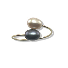 Load image into Gallery viewer, Gold-Filled Freshwater Pearl Black &amp; Pink Bypass Ring