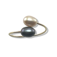 Load image into Gallery viewer, Gold-Filled Freshwater Pearl Black &amp; Pink Bypass Ring