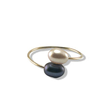 Load image into Gallery viewer, Gold-Filled Freshwater Pearl Black &amp; Pink Bypass Ring
