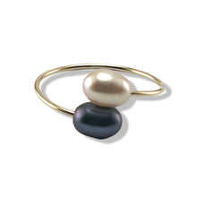 Load image into Gallery viewer, Gold-Filled Freshwater Pearl Black &amp; Pink Bypass Ring
