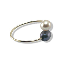 Load image into Gallery viewer, Gold-Filled Freshwater Pearl Black &amp; Pink Bypass Ring