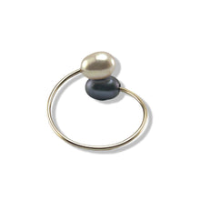 Load image into Gallery viewer, Gold-Filled Freshwater Pearl Black &amp; Pink Bypass Ring
