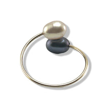 Load image into Gallery viewer, Gold-Filled Freshwater Pearl Black &amp; Pink Bypass Ring