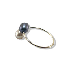 Load image into Gallery viewer, Gold-Filled Freshwater Pearl Black &amp; Pink Bypass Ring