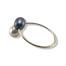 Load image into Gallery viewer, Gold-Filled Freshwater Pearl Black &amp; Pink Bypass Ring