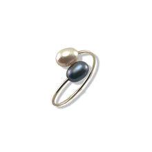 Load image into Gallery viewer, Gold-Filled Freshwater Pearl Black &amp; Pink Bypass Ring