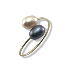 Load image into Gallery viewer, Gold-Filled Freshwater Pearl Black &amp; Pink Bypass Ring