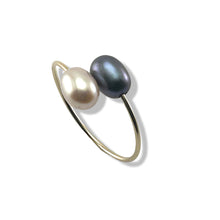 Load image into Gallery viewer, Gold-Filled Freshwater Pearl Black &amp; Pink Bypass Ring