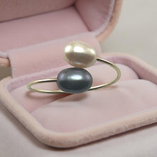 Load image into Gallery viewer, Gold-Filled Freshwater Pearl Black &amp; Pink Bypass Ring