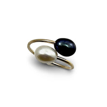 Load image into Gallery viewer, Gold-Filled Freshwater Pearl Two-Stone Bypass Ring
