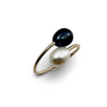 Load image into Gallery viewer, Gold-Filled Freshwater Pearl Two-Stone Bypass Ring
