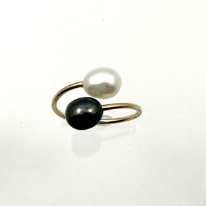 9330273 FRESHWATER PEARL TWO STONE BYPASS RING