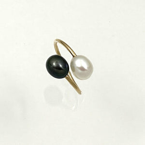 9330273 FRESHWATER PEARL TWO STONE BYPASS RING