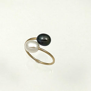 9330273 FRESHWATER PEARL TWO STONE BYPASS RING