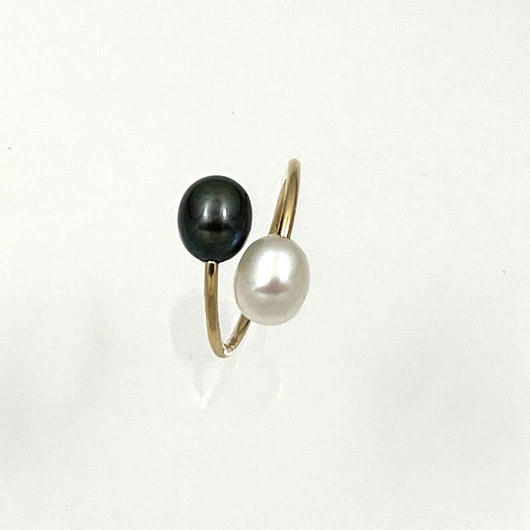 9330273 FRESHWATER PEARL TWO STONE BYPASS RING