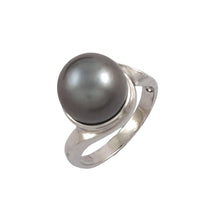 Load image into Gallery viewer, Solid Sterling Silver .925 Black-Grey Tahitian Pearl Solitaire Ring