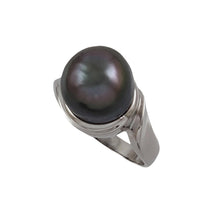 Load image into Gallery viewer, Solid Sterling Silver .925 Black-Grey Tahitian Pearl Solitaire Ring