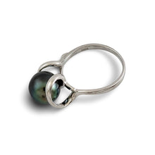Load image into Gallery viewer, Solid Sterling Silver .925 Black-Grey Tahitian Pearl Solitaire Ring