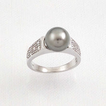 Load image into Gallery viewer, Solid Sterling Silver .925 Black-Grey Tahitian Pearl &amp; CZ Accent Ring