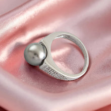 Load image into Gallery viewer, Solid Sterling Silver .925 Black-Grey Tahitian Pearl &amp; CZ Accent Ring