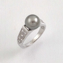 Load image into Gallery viewer, Solid Sterling Silver .925 Black-Grey Tahitian Pearl &amp; CZ Accent Ring